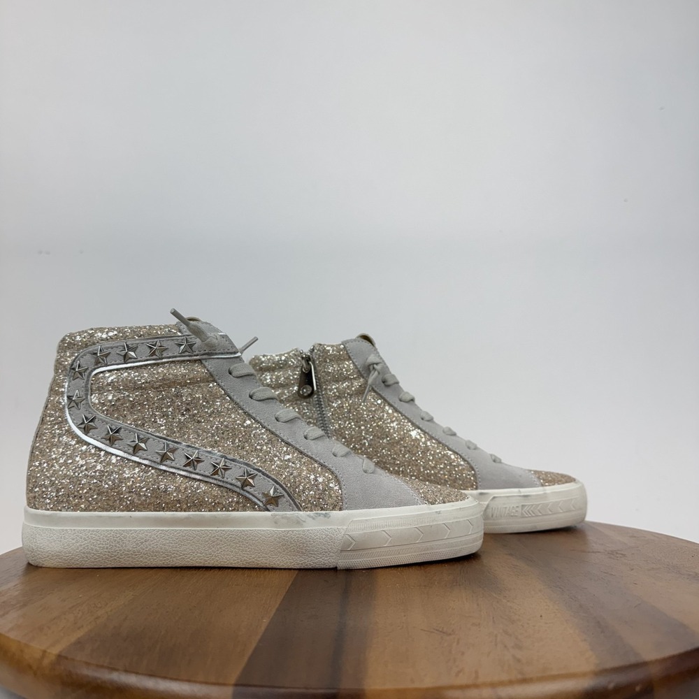 New Womens Vintage Havana Hailey High Top Washed Glitter Sneakers Size 11 M NWOB